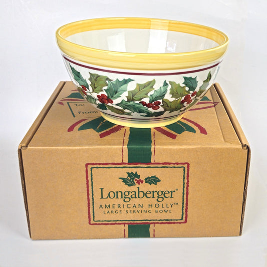 RETIRED LONGABERGER POTTERY:  CHRISTMAS AMERICAN HOLLY LG SERVING BOWL  NIB0