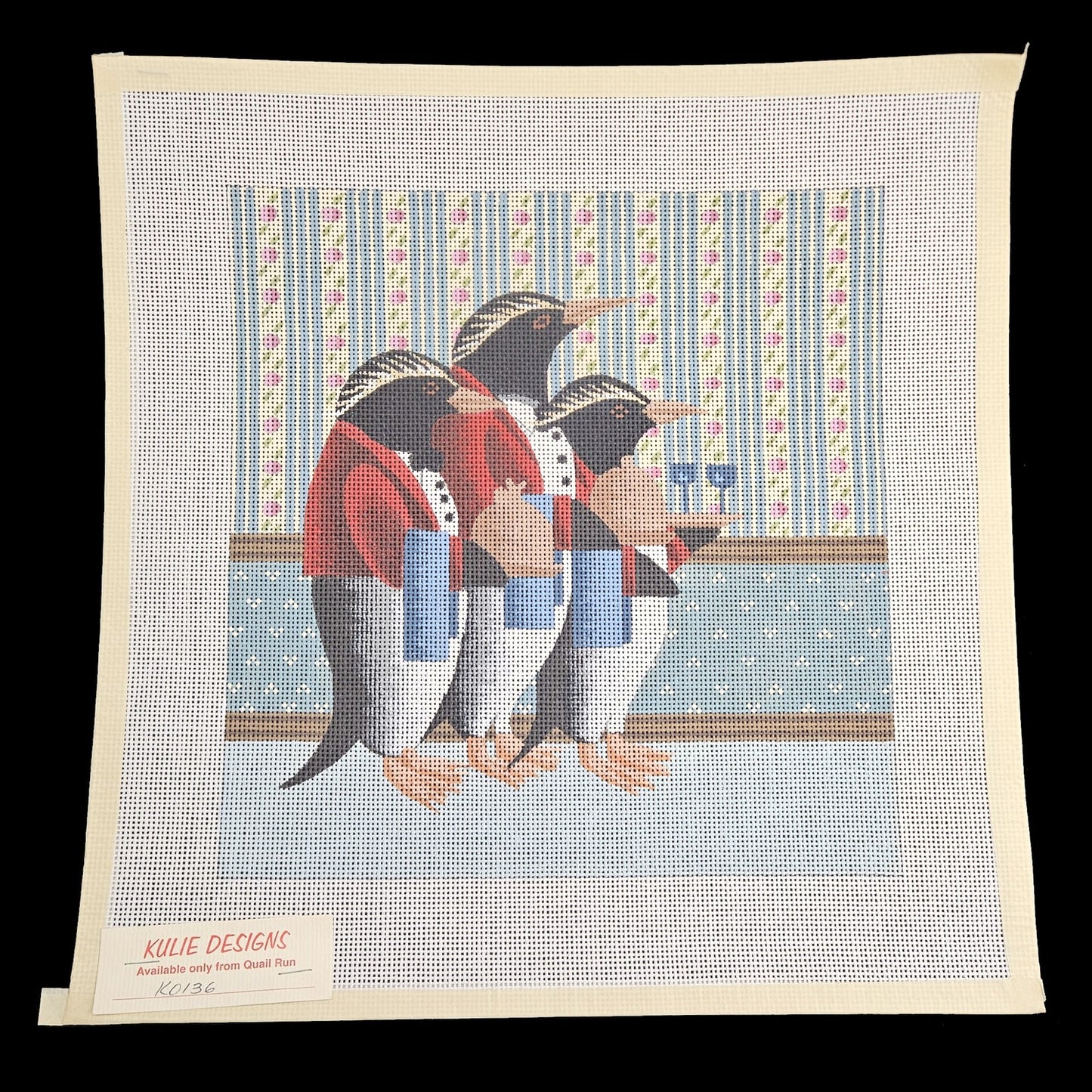 KULIE DESIGNS NEEDLEPOINT CANVAS:  DAPPER BUTLER PENGUIN CREW    BM1