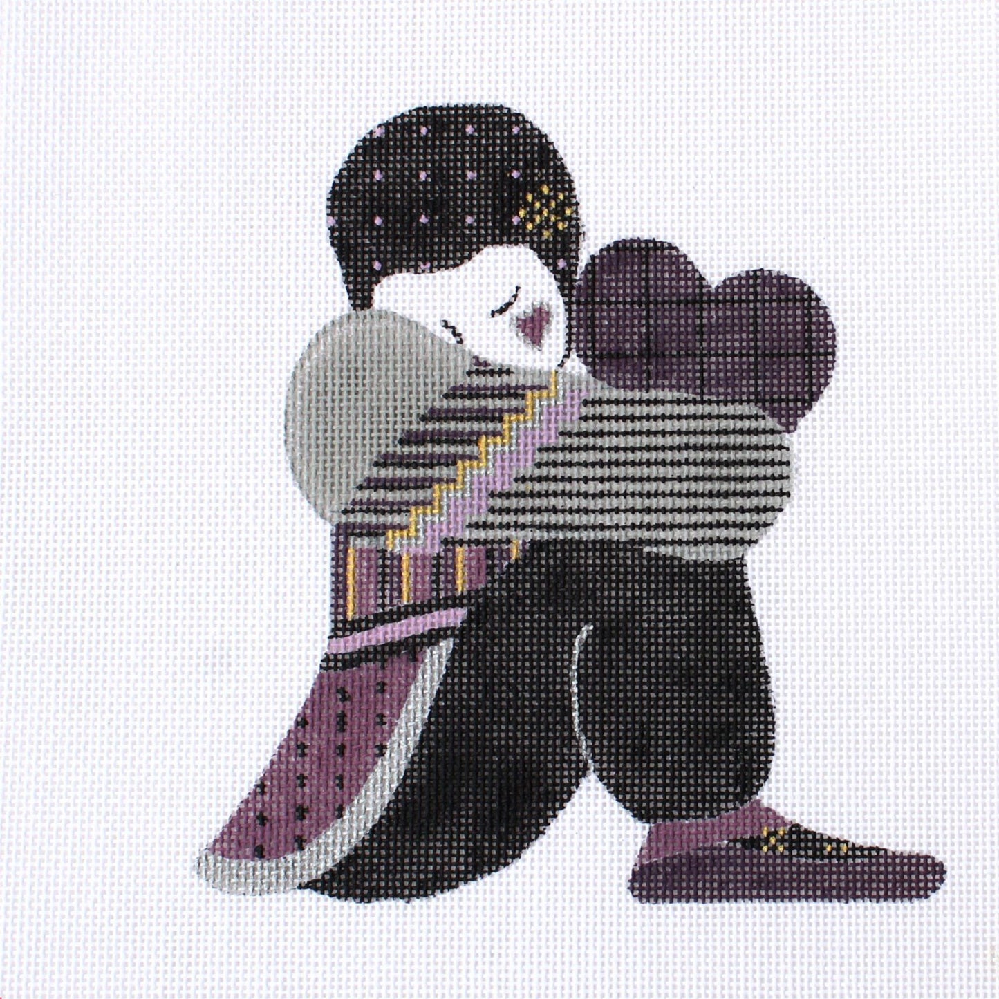 TS DESIGNS HAND PAINTED NEEDLEPOINT CANVAS: HARLEQUIN PIERROT CLOWN W/ HEART BM0