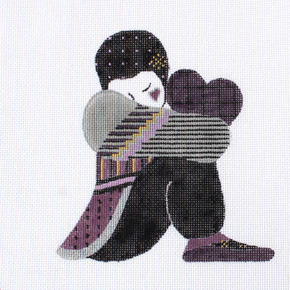 TS DESIGNS HAND PAINTED NEEDLEPOINT CANVAS: HARLEQUIN PIERROT CLOWN W/ HEART BM0