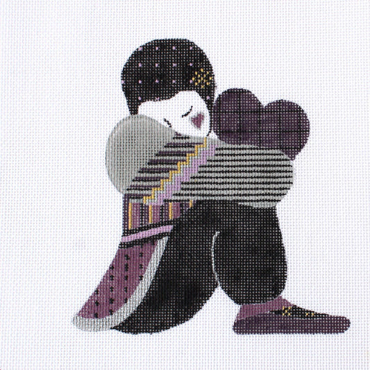 TS DESIGNS HAND PAINTED NEEDLEPOINT CANVAS: HARLEQUIN PIERROT CLOWN W/ HEART BM0