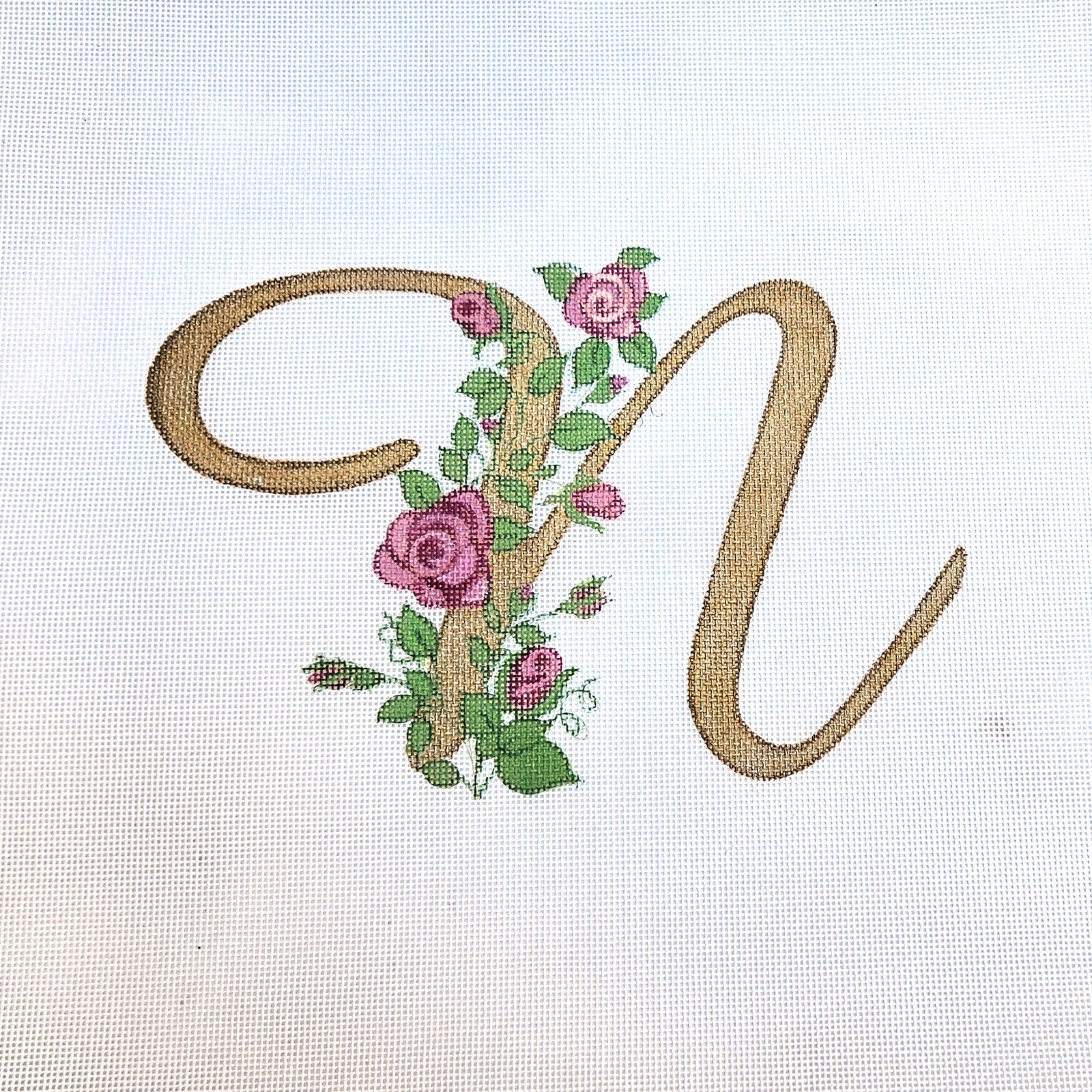 NEEDLEPOINT CANVAS:  FLORAL INITIAL LETTER "N"      BM0