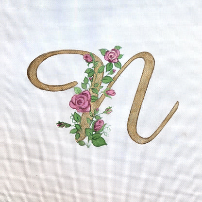 NEEDLEPOINT CANVAS:  FLORAL INITIAL LETTER "N"      BM0