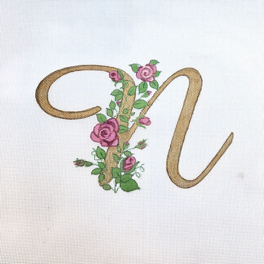NEEDLEPOINT CANVAS:  FLORAL INITIAL LETTER "N"      BM0