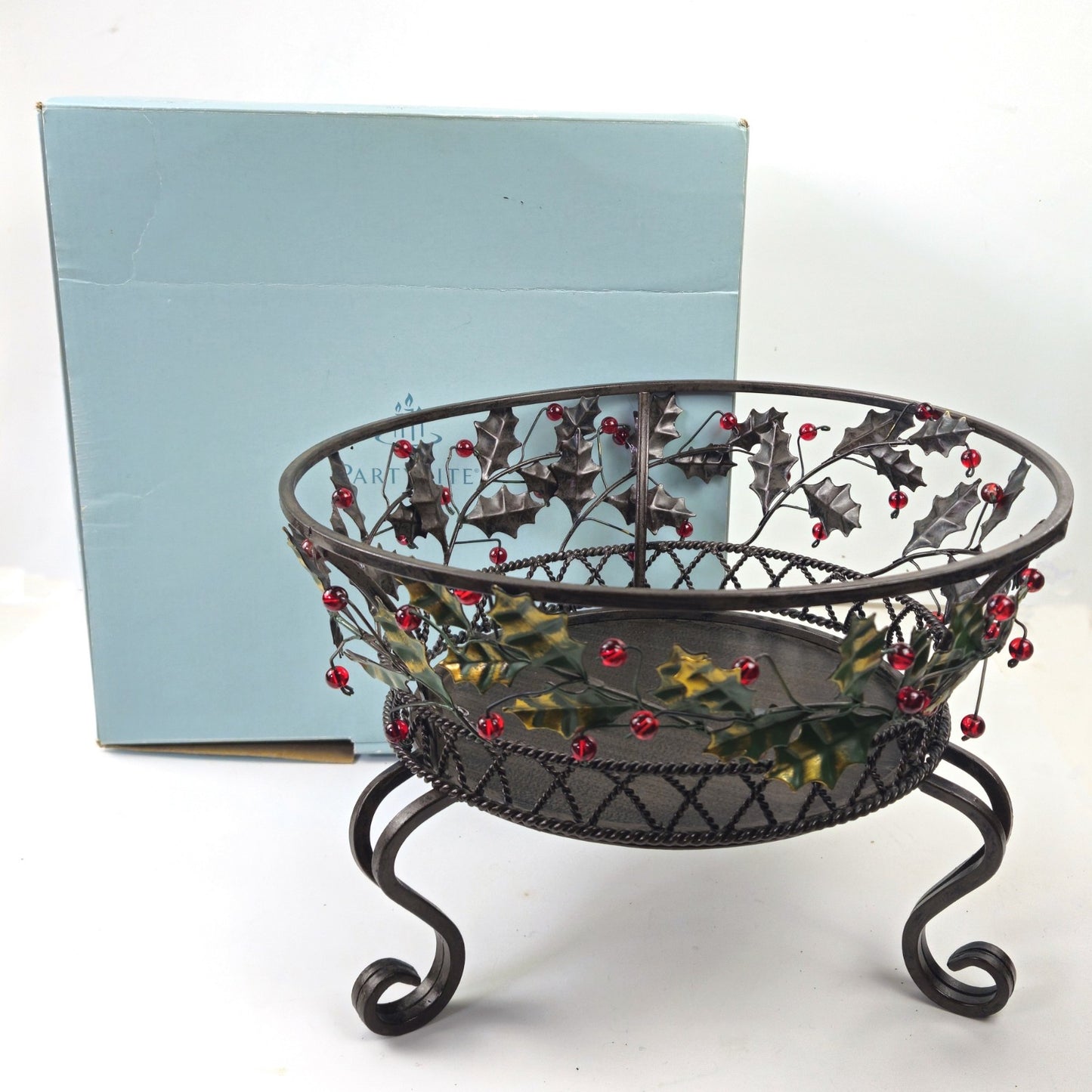 PARTYLITE 3 WICK CANDLE HOLDER:  P9904B HOLLY LITES0