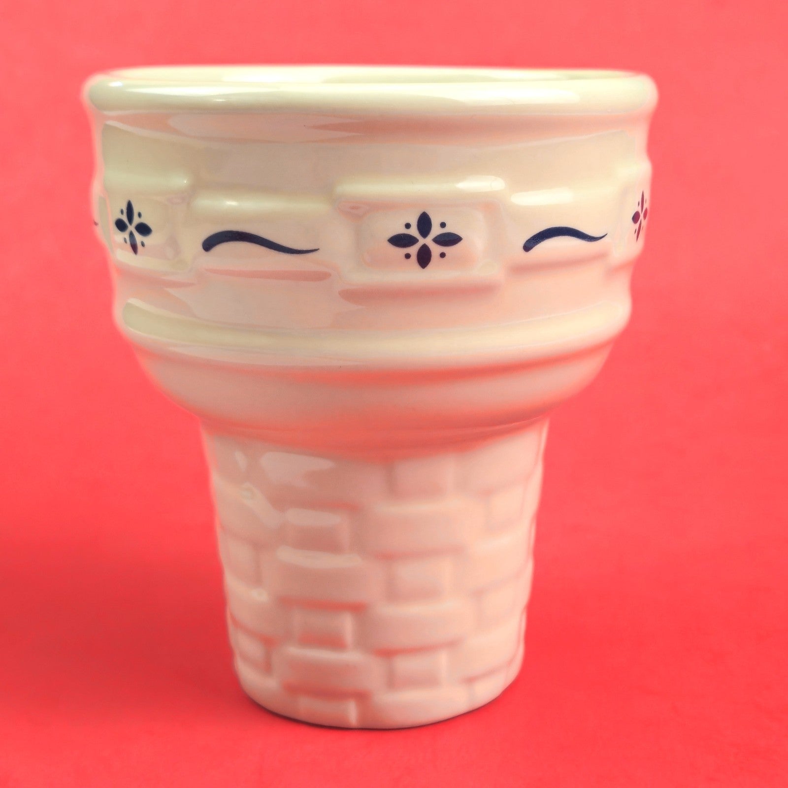 RETIRED LONGABERGER POTTERY: WOVEN TRADITIONS BLUE ICE CREAM CONE PRE-OWNED2