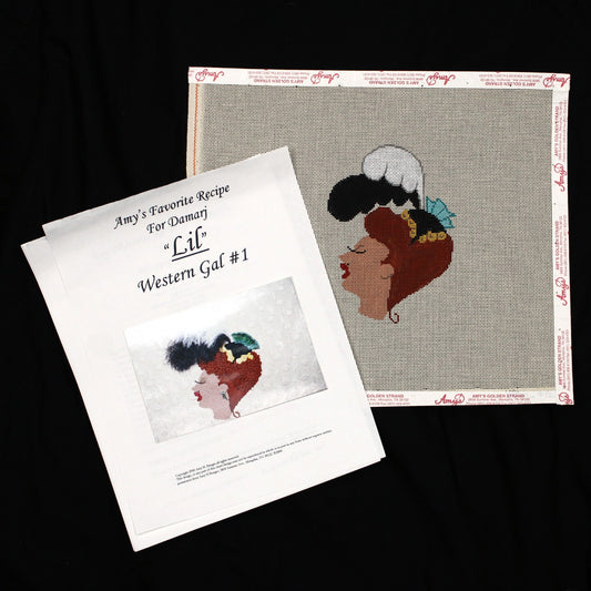 DAMARJ "LIL" NEEDLEPOINT CANVAS W/ STITCH GUIDE:  WESTERN GAL #1   BM0
