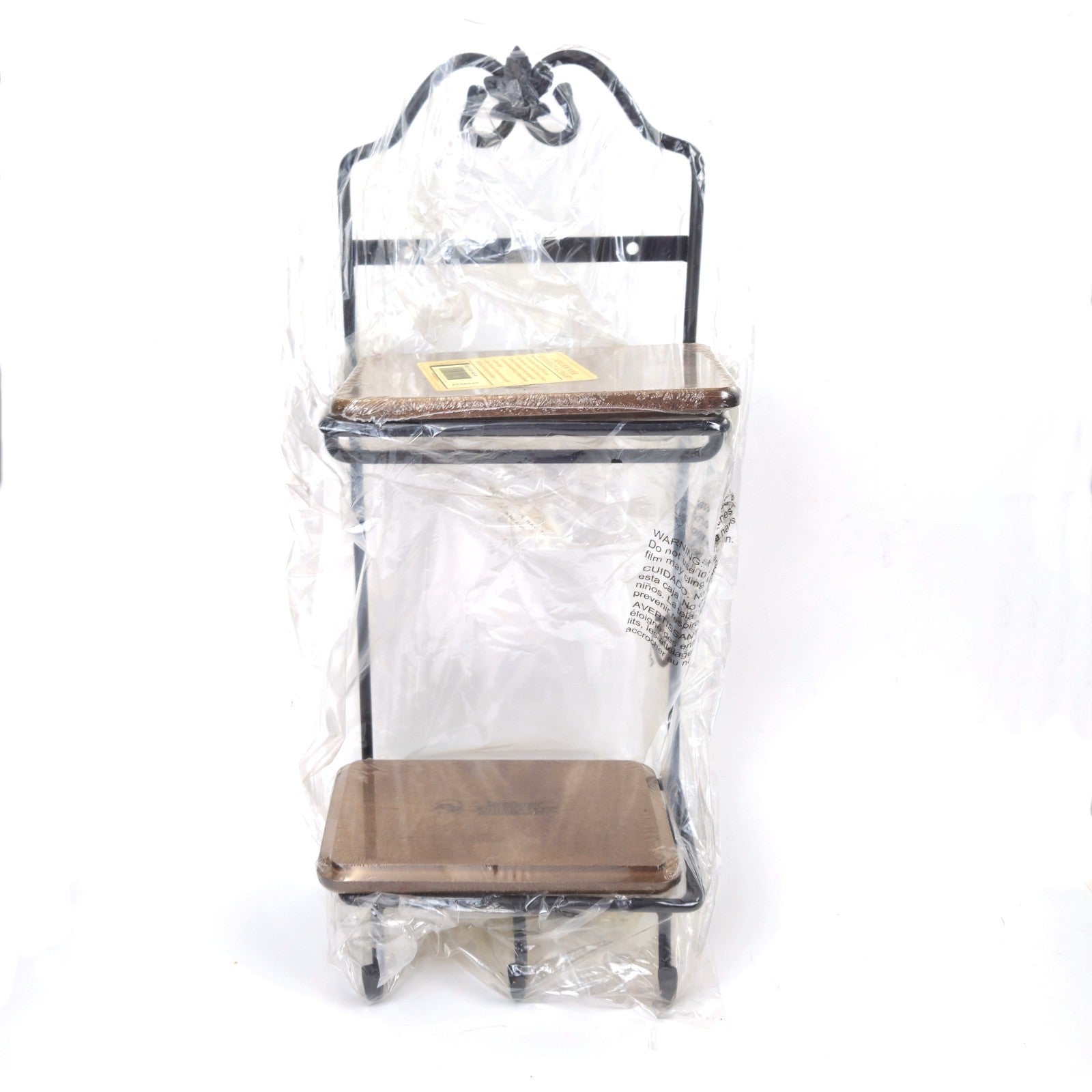 LONGABERGER WROUGHT IRON STACK RACK W/ WOOD SHELVES & 3 HOOKS    NIB0