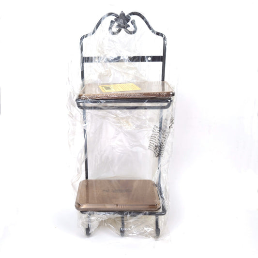 LONGABERGER WROUGHT IRON STACK RACK W/ WOOD SHELVES & 3 HOOKS    NIB0