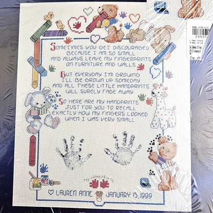 DESIGNS FOR THE NEEDLE CROSS STITCH KIT: FINGERPRINTS BABY BIRTH HAND PRINT   SL1