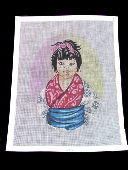 HAND PAINTED NEEDLEPOINT CANVAS: ORIENTAL ASIAN THEME CHILD BM1