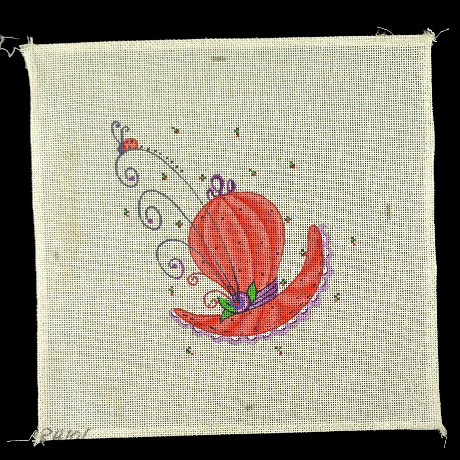 QUAIL RUN HAND PAINTED NEEDLEPOINT CANVAS:  RED HIGH HAT RH 101    BM1