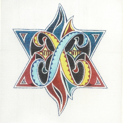 NEEDLEPOINT CANVAS:  FLAMING STAR OF DAVID     BM0
