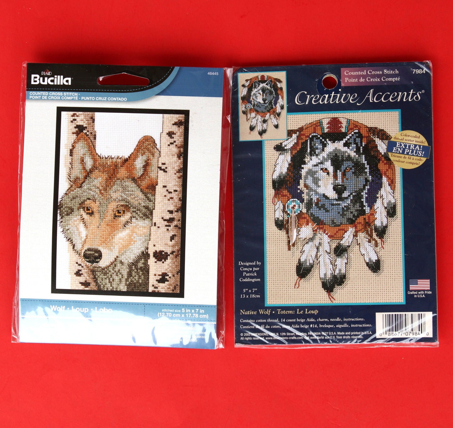 3 COUNTED CROSS STITCH KIT LOT:  WOLF, SOUTHWEST THEME BM1
