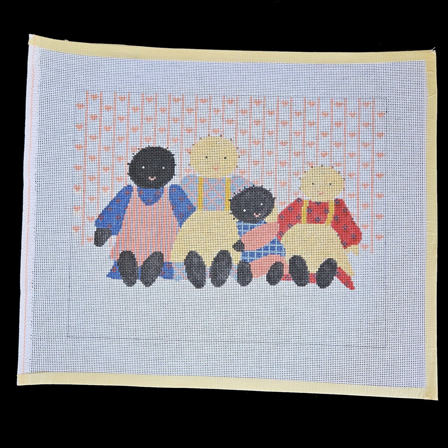 HAND PAINTED NEEDLEPOINT CANVAS:  FOLK ART DOLLS     BM1