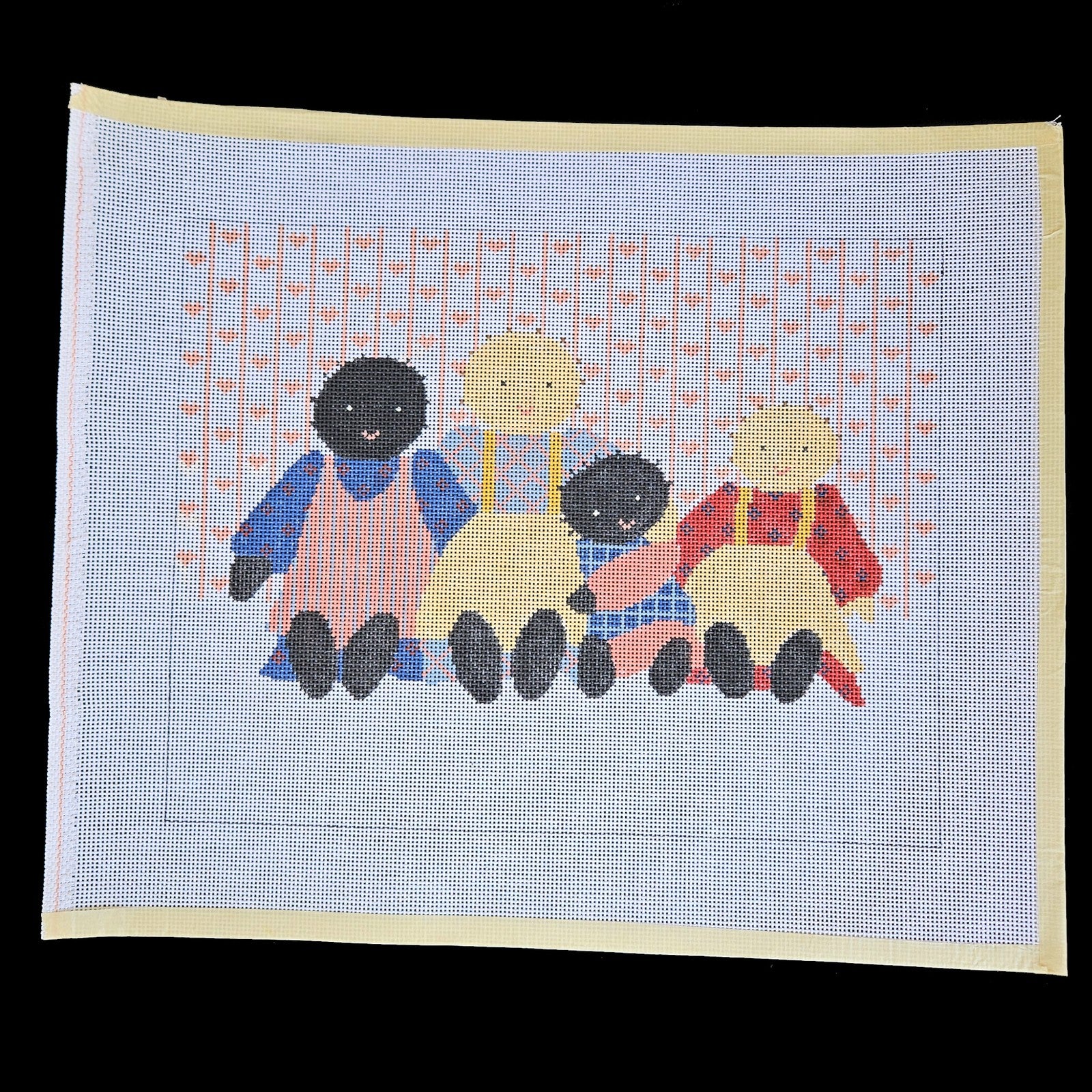 HAND PAINTED NEEDLEPOINT CANVAS:  FOLK ART DOLLS     BM1