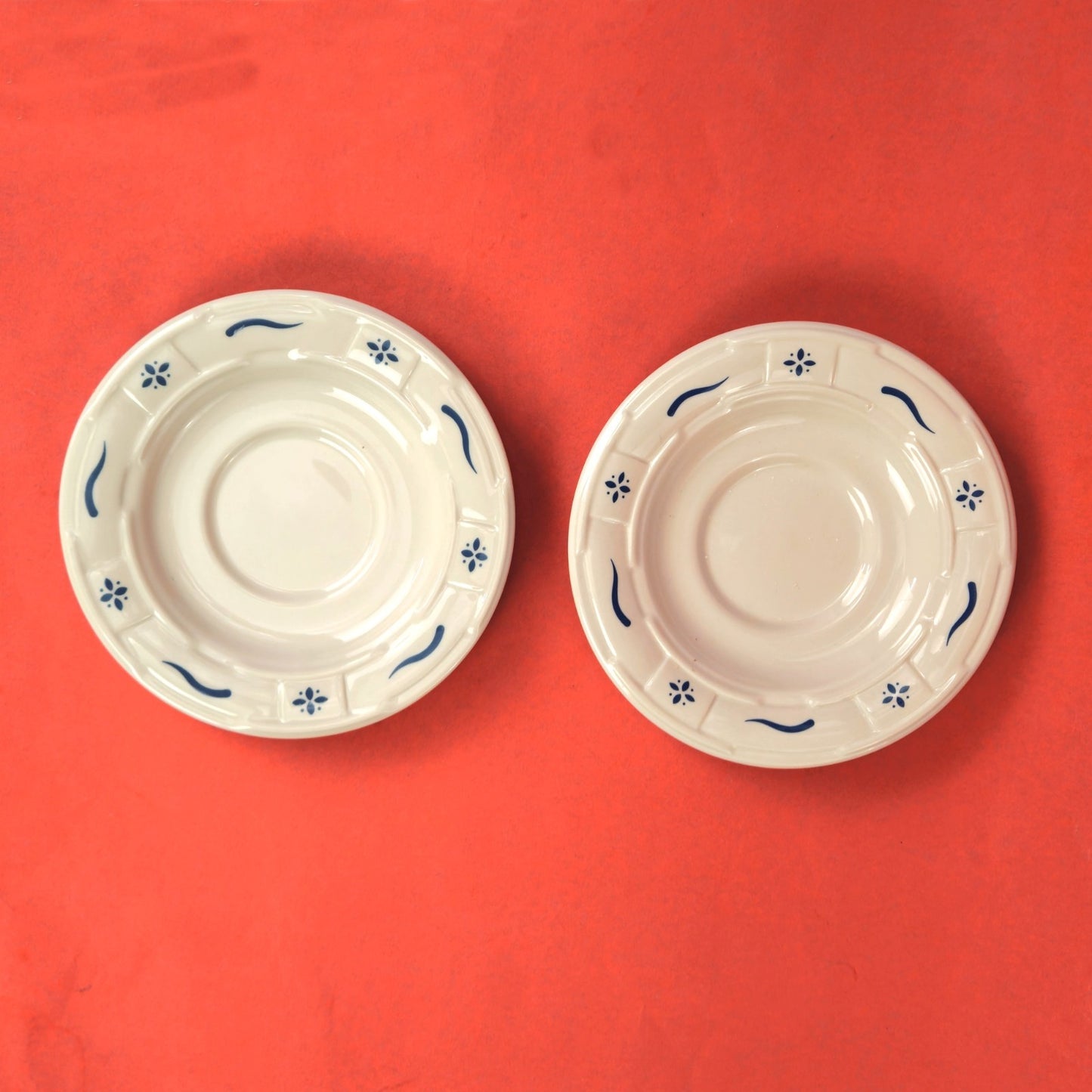 LONGABERGER POTTERY:  WOVEN TRADITIONS BLUE 4 CUP & SAUCER, 4 EXTRA SAUCERS3