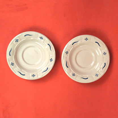 LONGABERGER POTTERY:  WOVEN TRADITIONS BLUE 4 CUP & SAUCER, 4 EXTRA SAUCERS3
