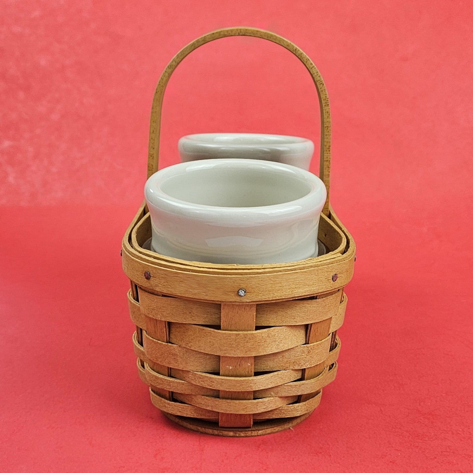LONGABERGER SMALL BBQ BUDDY BASKET WITH 2 CONDIMENT CROCKS4