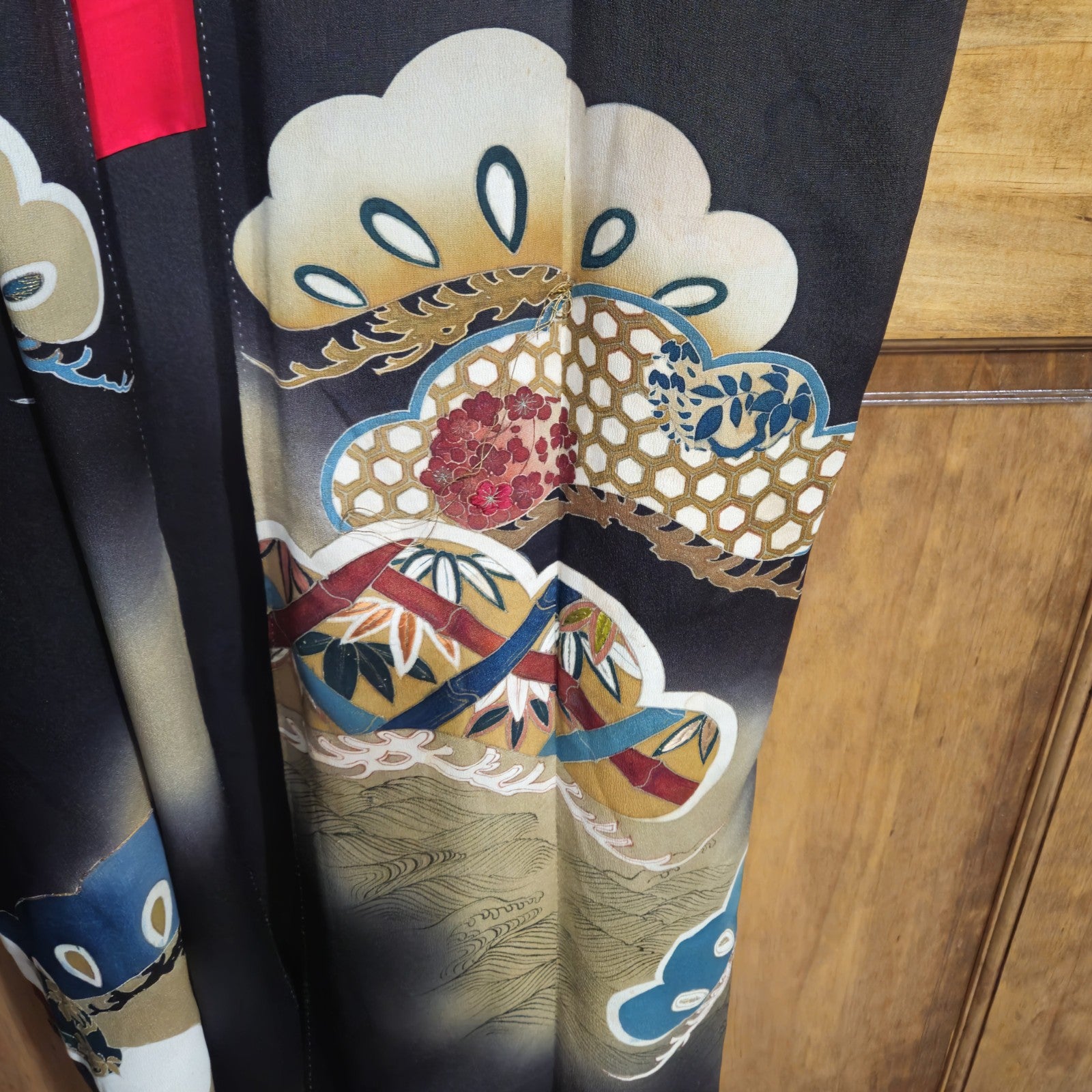 VINTAGE JAPANESE TOMESODE SILK FABRIC ROBE KIMONO5