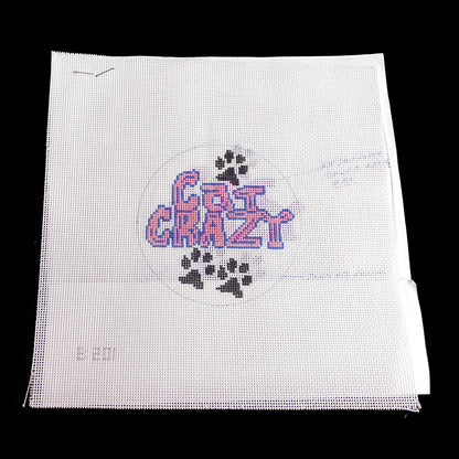 NEEDLEPOINT CANVAS: ORNAMENT COASTER CAT CRAZY   BM1