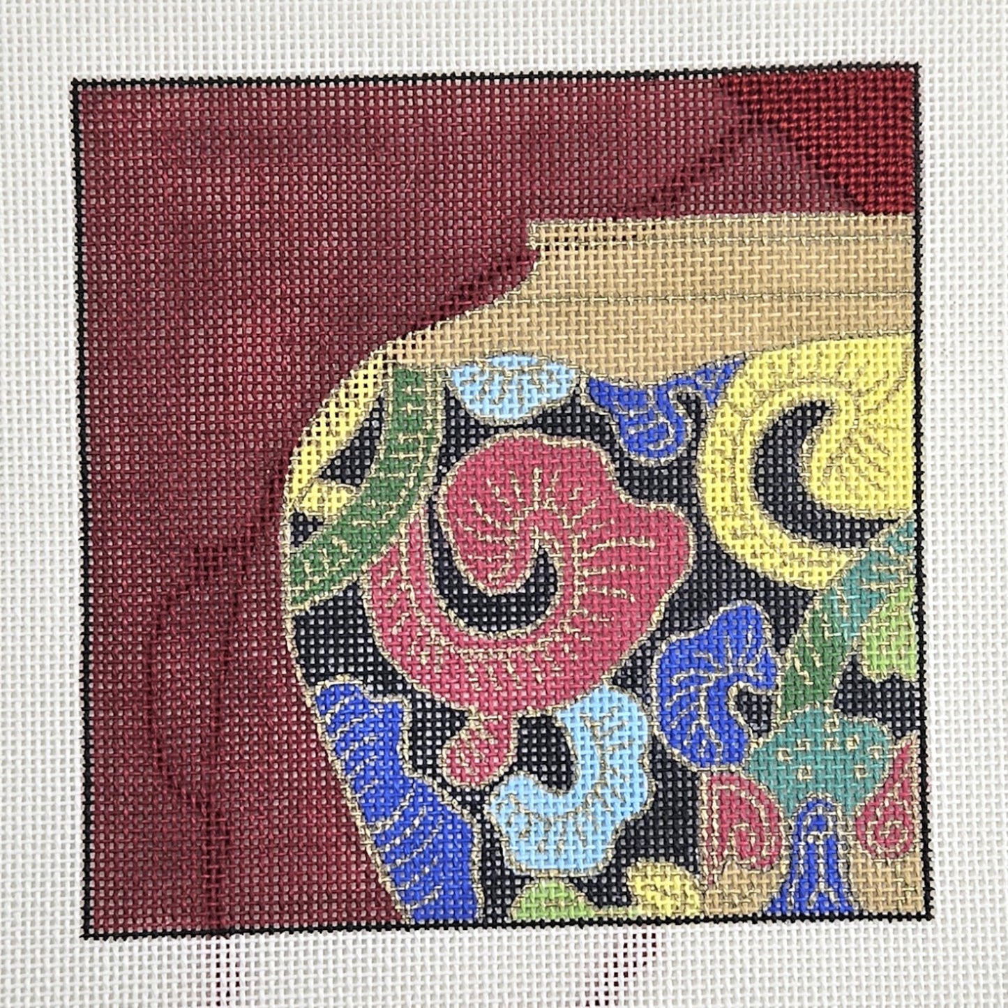 VIBRANT HAND PAINTED NEEDLEPOINT CANVAS: ORIENTAL VASE    BM0