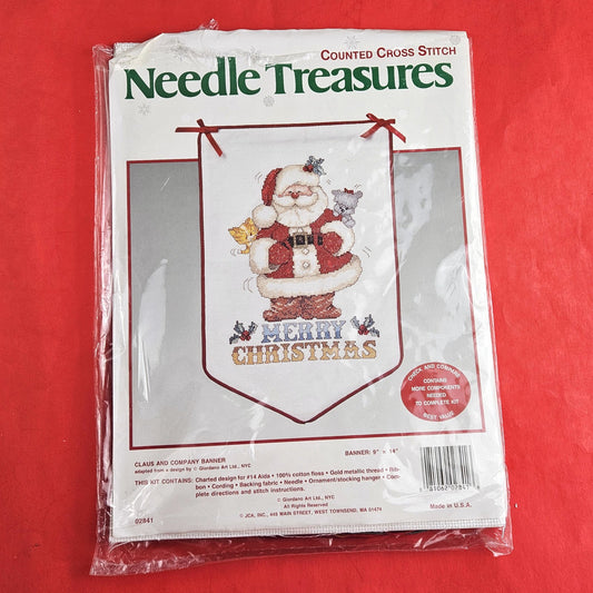 NEEDLE TREASURES COUNTED CROSS STITCH KIT: CLAUS & COMPANY BANNER CHRISTMAS   SL0