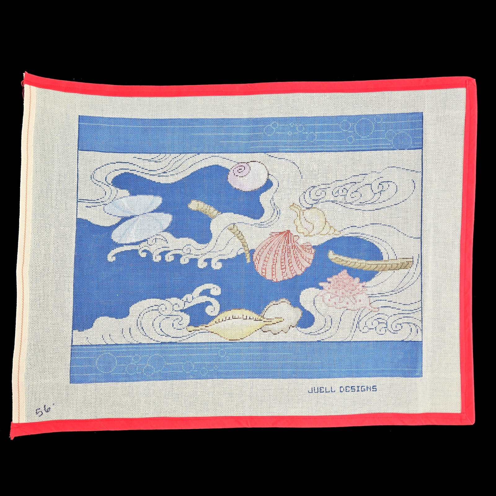 LARGE JUELL DESIGNS NEEDLEPOINT CANVAS:  SEASHELL OCEAN THEME     BM1