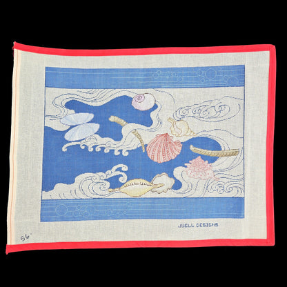 LARGE JUELL DESIGNS NEEDLEPOINT CANVAS:  SEASHELL OCEAN THEME     BM1