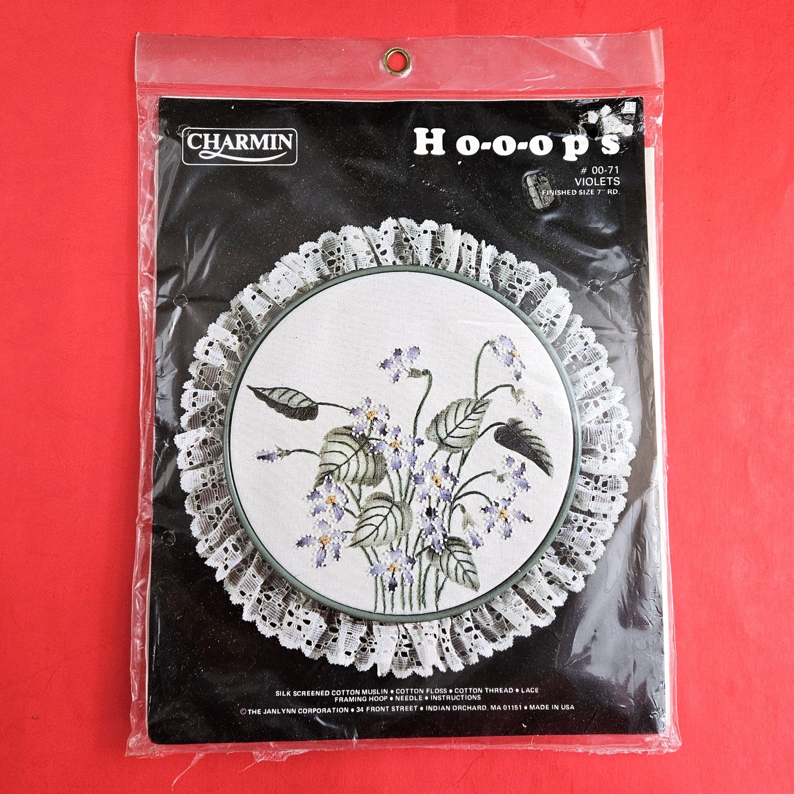 CHARMIN HOOPS STAMPED EMBROIDERY KIT: VIOLETS FLOWERS   SL0