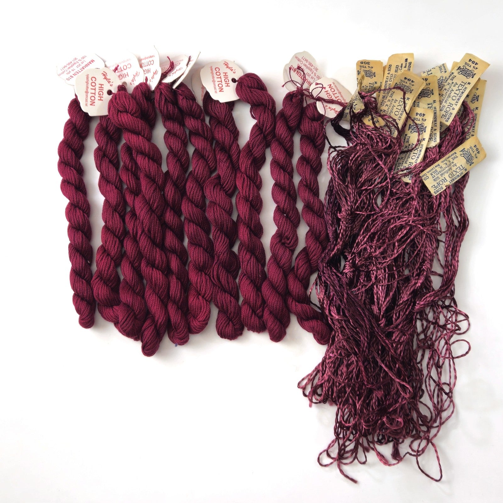 16 SK HEMINWAY & SONS ART. SILK & 10 SK HYLA'S HIGH COTTON BURGUNDY THREADS   BM0