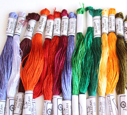 35 SKEINS SILK THREADS:  ALIZAH, KUM AND MISC    BM1