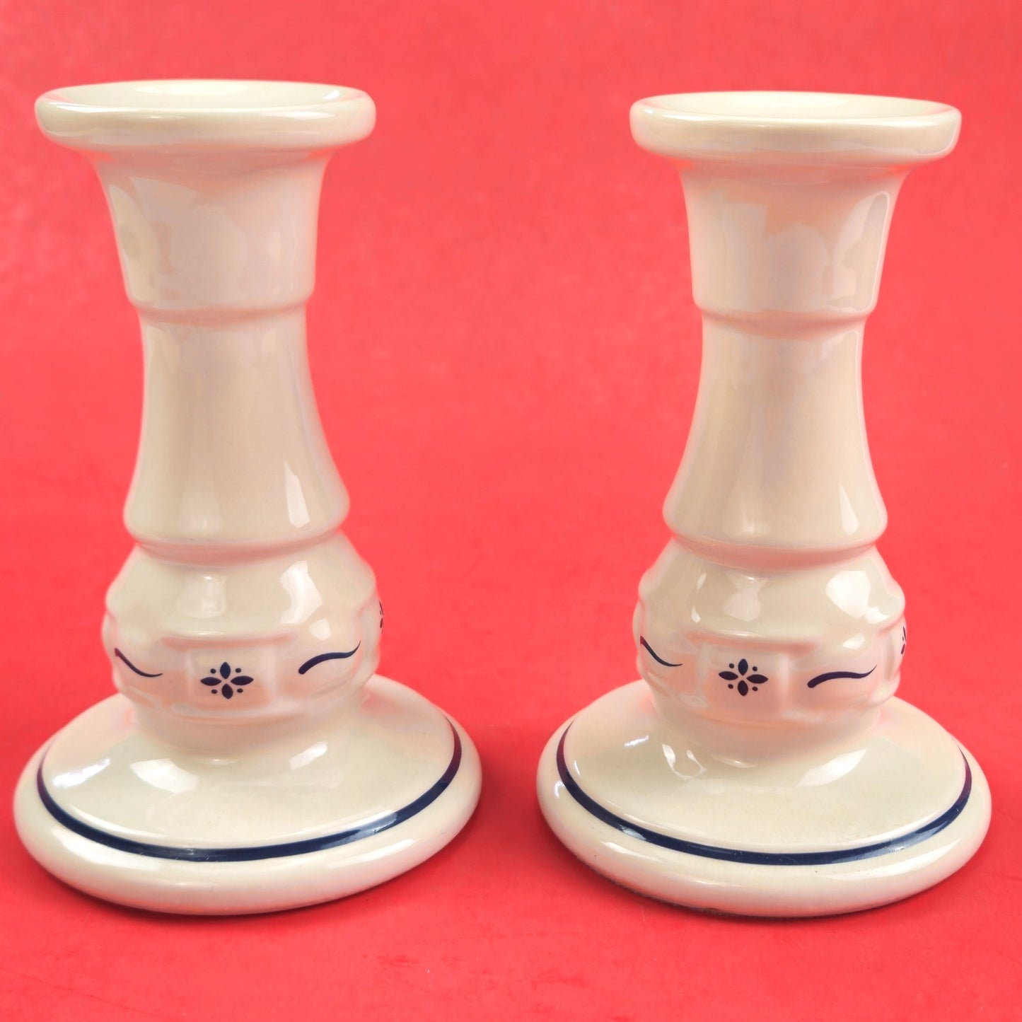 LONGABERGER 5" CANDLESTICKS:  WOVEN TRADITIONS BLUE #32522   NIB1