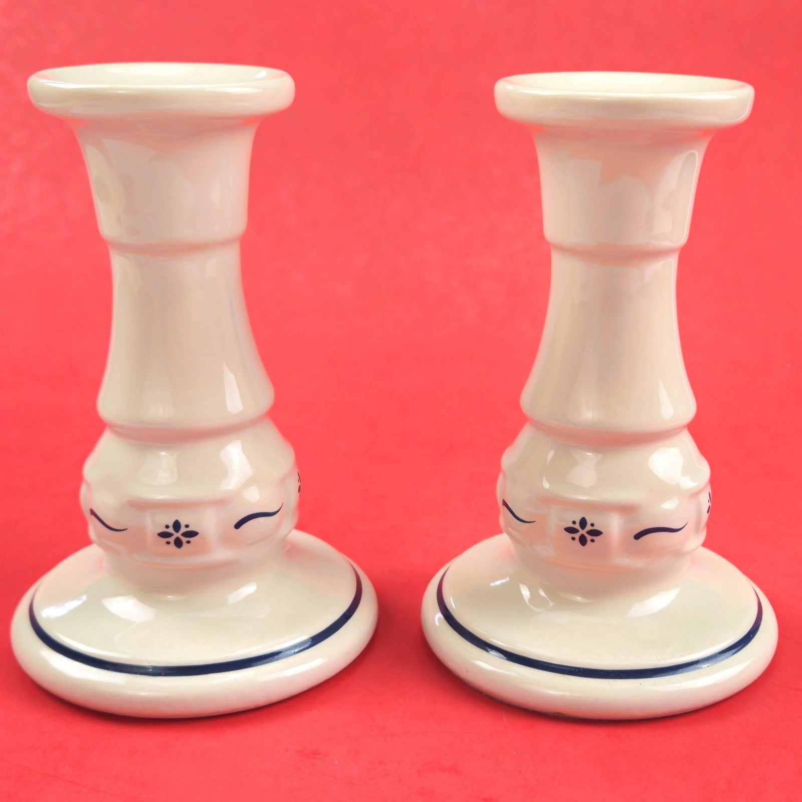 LONGABERGER 5" CANDLESTICKS:  WOVEN TRADITIONS BLUE #32522   NIB1