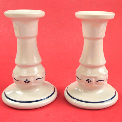LONGABERGER 5" CANDLESTICKS:  WOVEN TRADITIONS BLUE #32522   NIB1