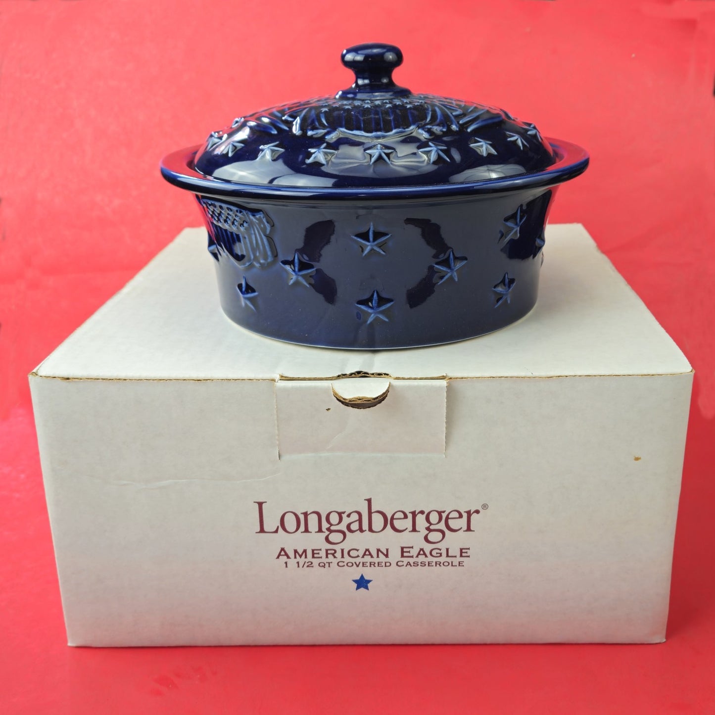 RETIRED LONGABERGER POTTERY:  PROUDLY AMERICAN SET CASSEROLE, STAR TRAY  NIB1