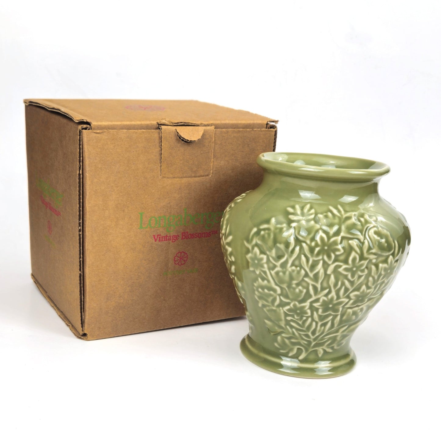 LONGABERGER POTTERY:  VINTAGE BLOSSOMS SAGE GREEN VASE0