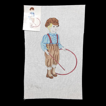 HAND PAINTED NEEDLEPOINT CANVAS:  DAVY YOUNG BOY HOOP ROLLING  BM1