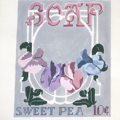 TS DESIGNS HP NEEDLEPOINT CANVAS:  ADVERTISEMENTS SWEET PEA SOAP 10 CENTS    BM0