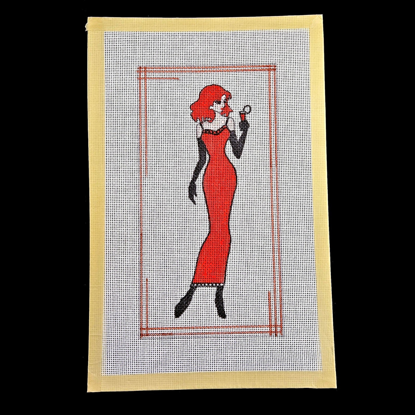 HAND PAINTED NEEDLEPOINT CANVAS:  LADY IN RED      BM1