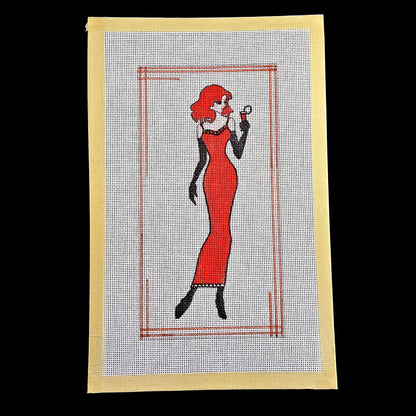 HAND PAINTED NEEDLEPOINT CANVAS:  LADY IN RED      BM1
