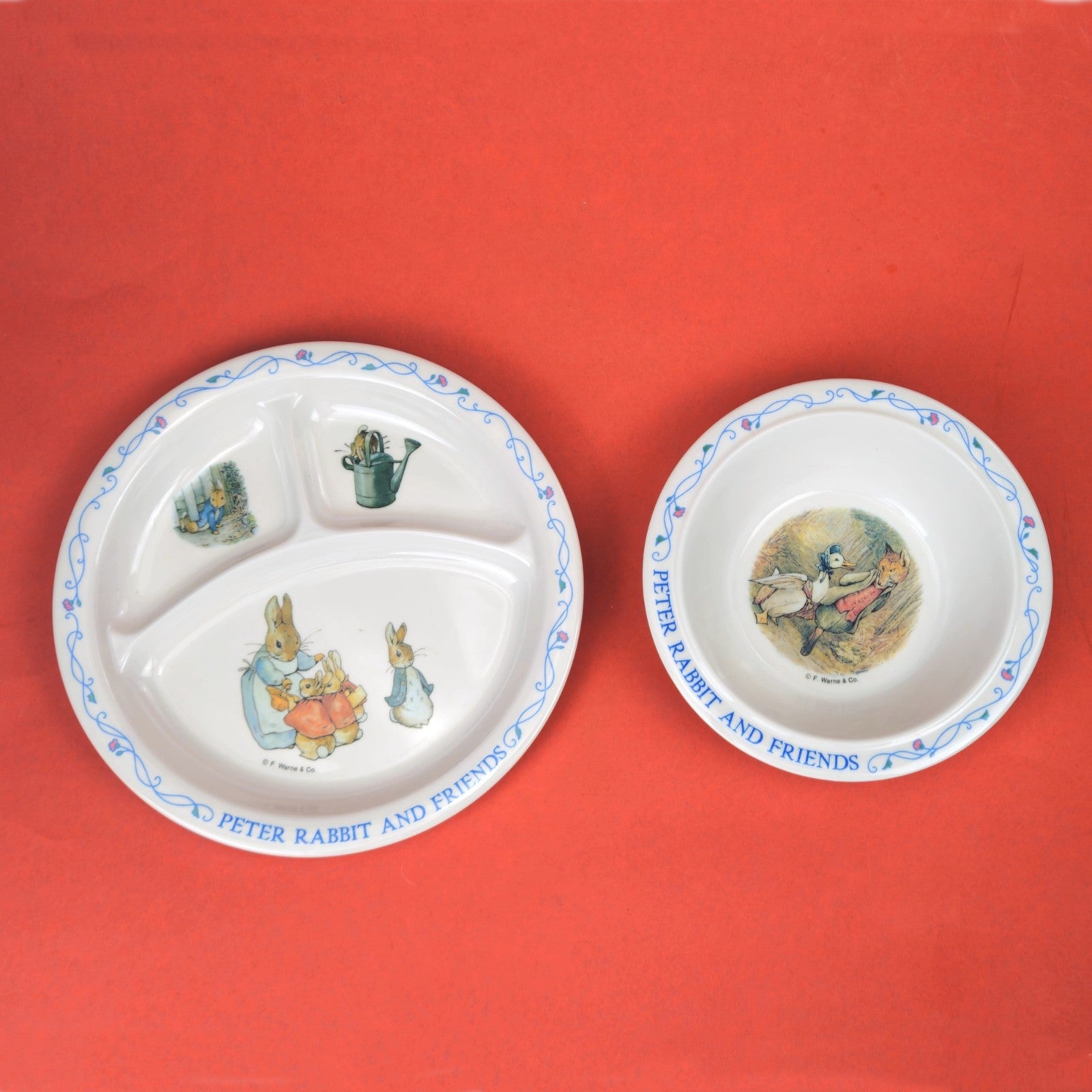 3 PC VINTAGE PETER RABBIT & FRIENDS DINNERWARE SET:  PLATE, BOWL, CUP0