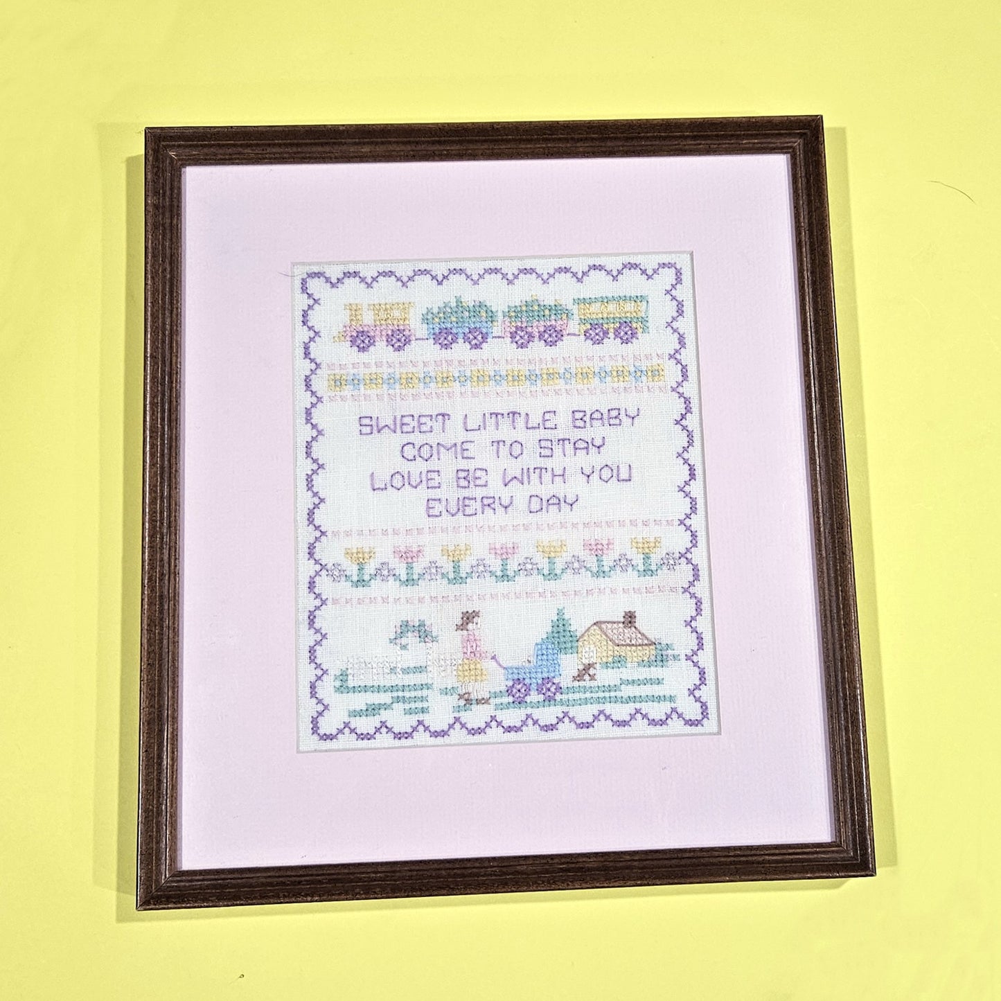 FRAMED COMPLETED CROSS STITCH:  BABY INFANT0