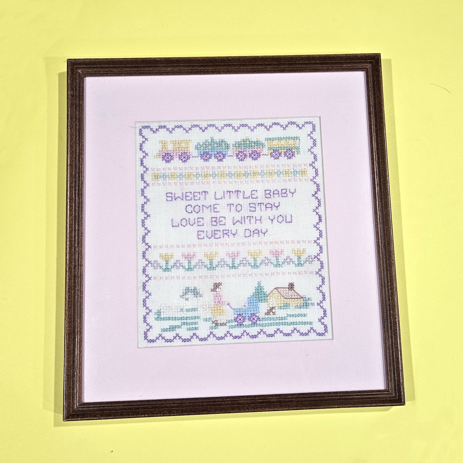 FRAMED COMPLETED CROSS STITCH:  BABY INFANT0