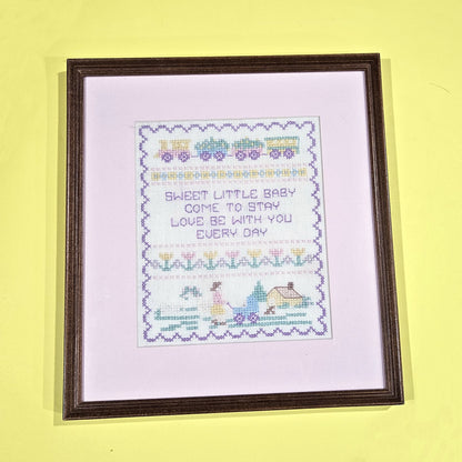 FRAMED COMPLETED CROSS STITCH:  BABY INFANT0