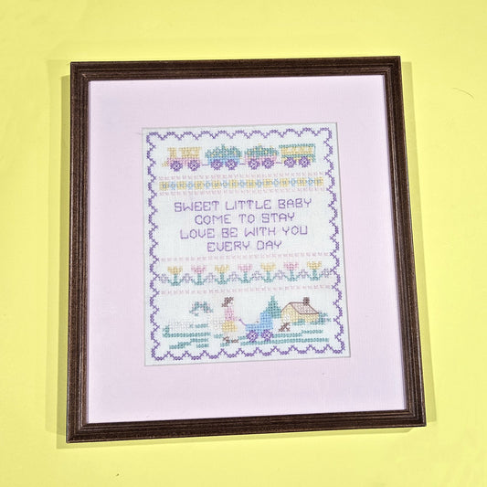FRAMED COMPLETED CROSS STITCH:  BABY INFANT0