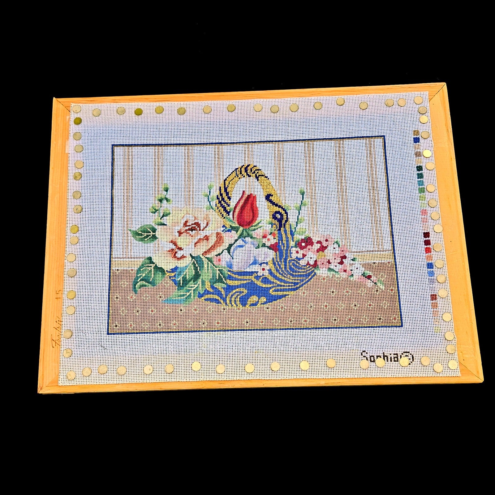 UNIQUE SOPHIA NEEDLEPOINT CANVAS:  FLORAL BASKET      BM1