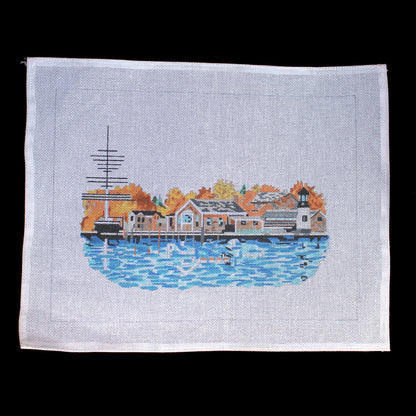 HP NEEDLEPOINT CANVAS: WATERFRONT PIER LIGHTHOUSE     BM1