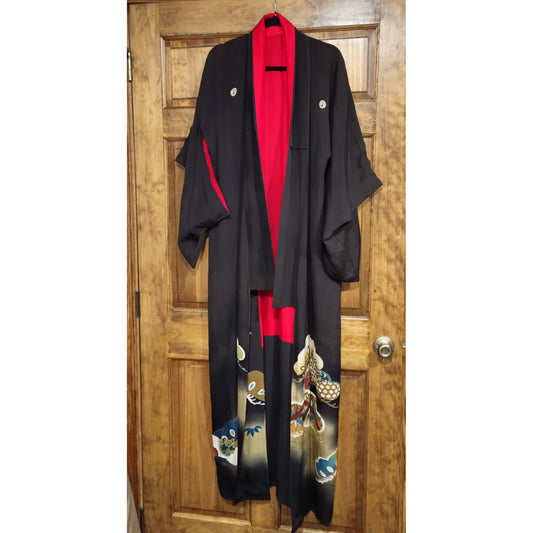 VINTAGE JAPANESE TOMESODE SILK FABRIC ROBE KIMONO0