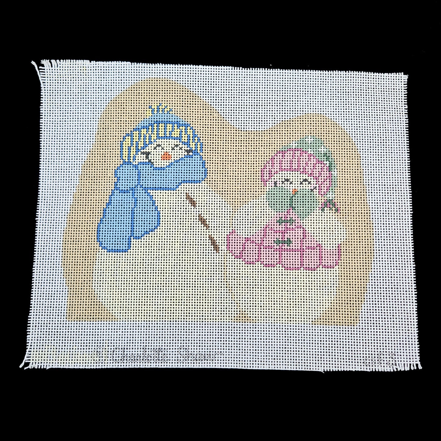 NEEDLEPOINT OR LATCH HOOK RUG CANVAS:   SNOWMAN COUPLE   GG1